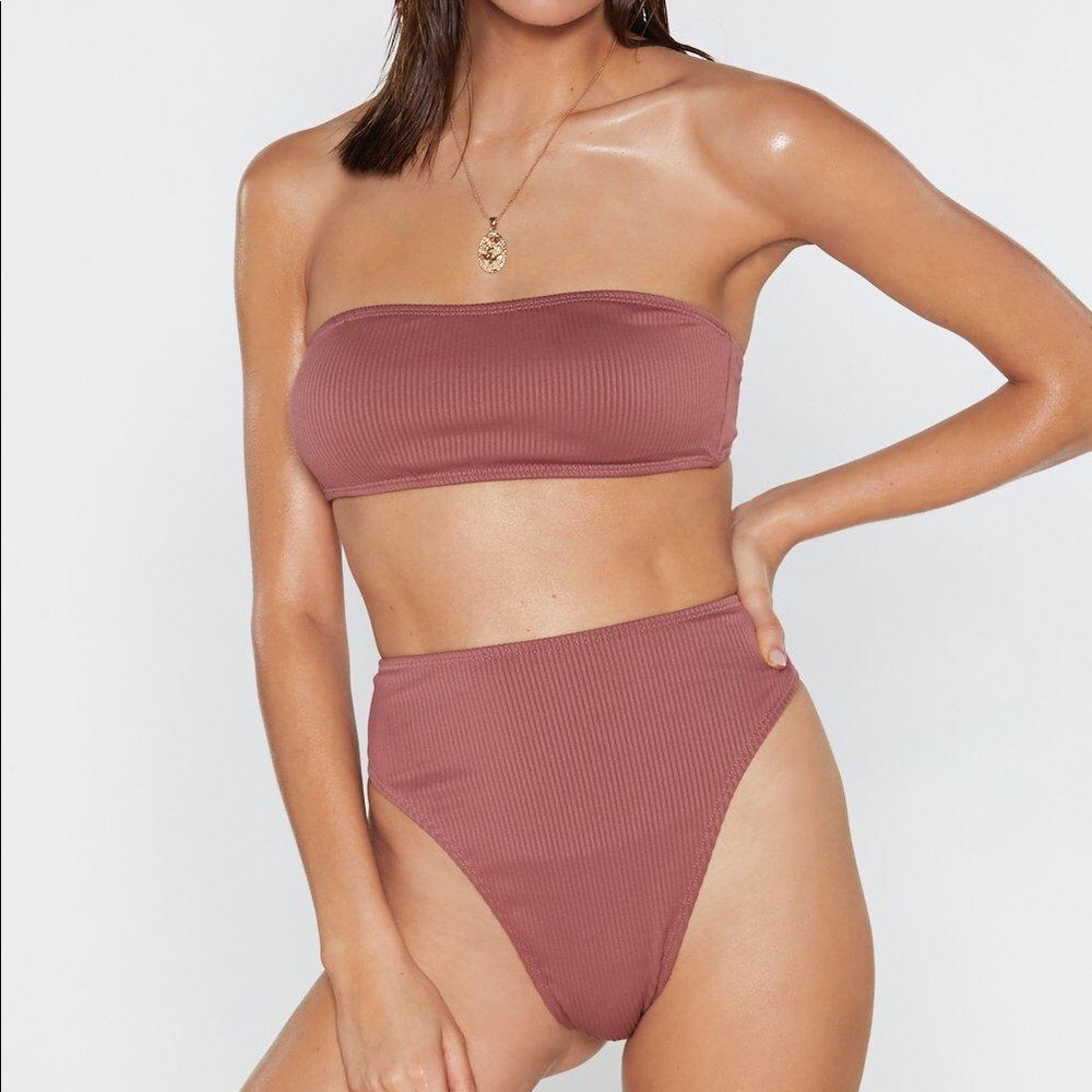 Nastygal High-Leg Ribbed Bikini Set